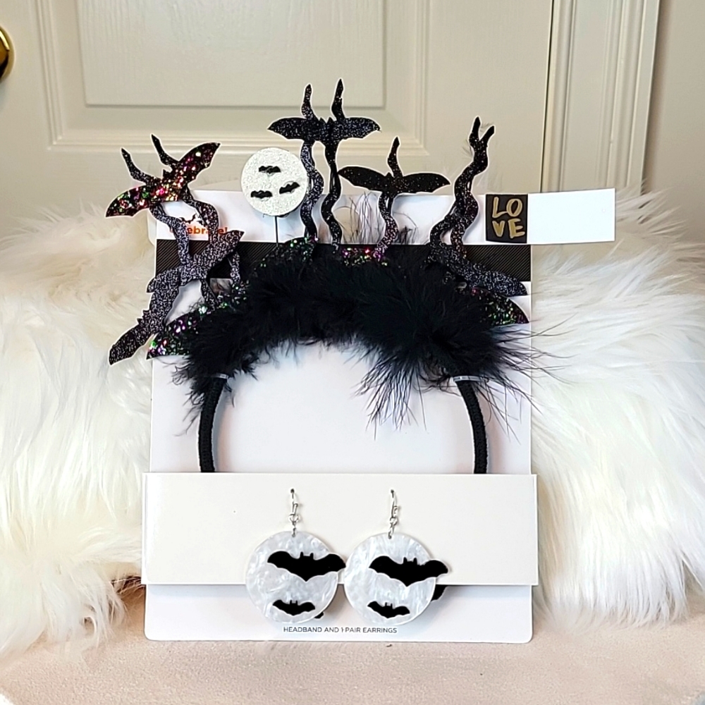 BAT Witch,Batman, Halloween Costume Accessories Headband with dangle batEarrings
